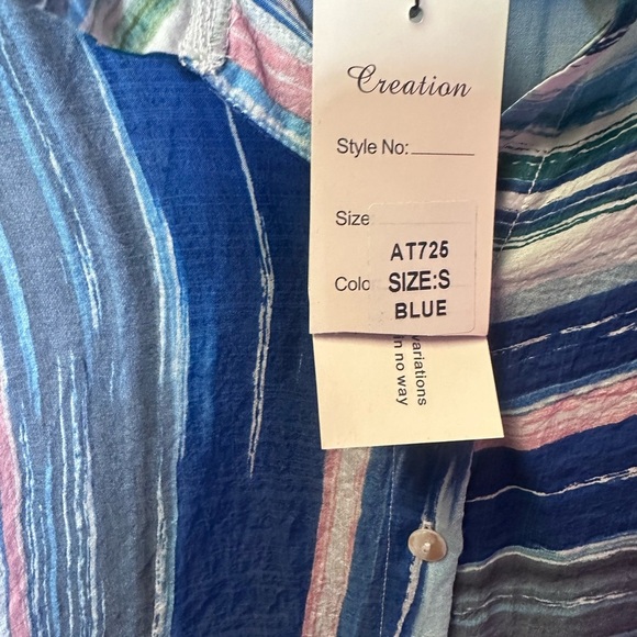 Evolution and Creation Blue Button Down Blouse with Mandarin Collar - Picture 4 of 11